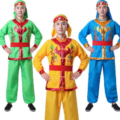 Men's Chinese folk dance costumes ancient traditional dragon drummer square dance costumes dancewear